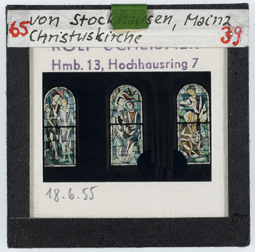 Vorschaubild Mainz: Christuskirche, Glasfenster, von Stockhausen, aufgenommen 18.6.1955 